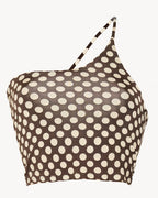 The One-Shoulder Lyrelle Set - Brown Polkadots