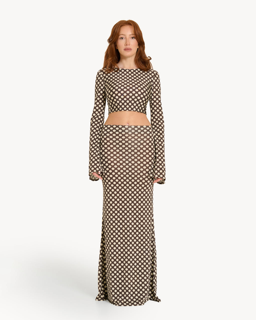 The Long-Sleeve Lyrelle Set - Brown Polkadots