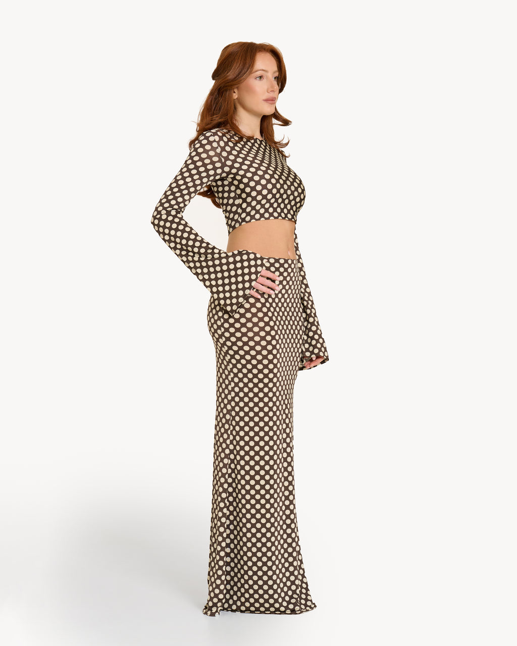 The Long-Sleeve Lyrelle Set - Brown Polkadots