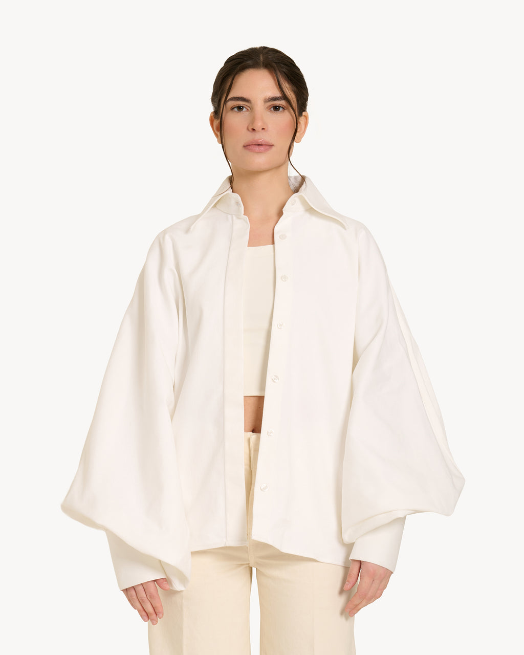 The Denim Balloon Shirt - White