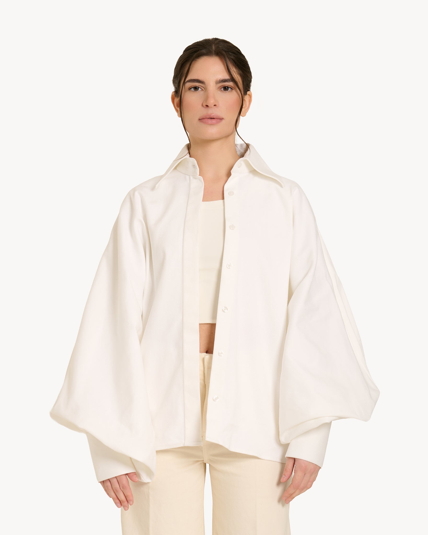 The Denim Balloon Shirt - White