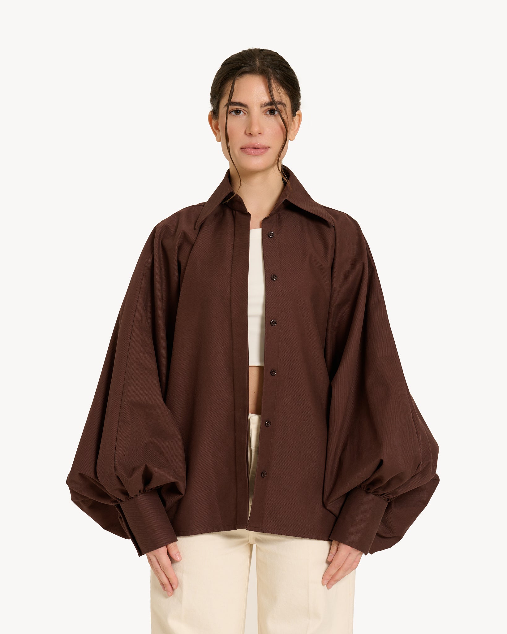 The Denim Balloon Shirt - Brown